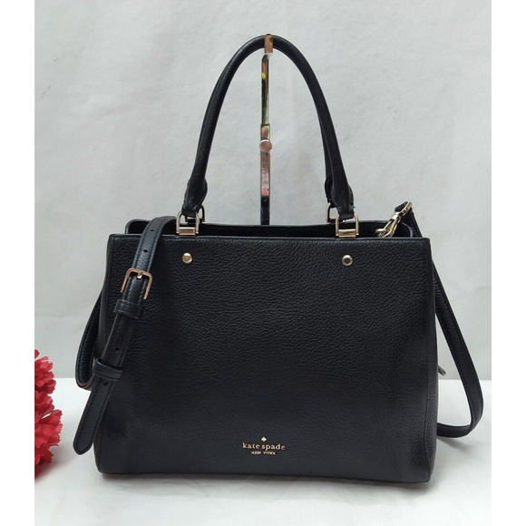 Kate Spade New York Black Leather Double Handles Zipper Closure Satchel Bag - Picture 1 of 16